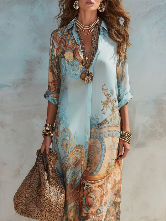 Elisabeth | Dames maxi blousejurk met paisleyprint en driekwartmouwen