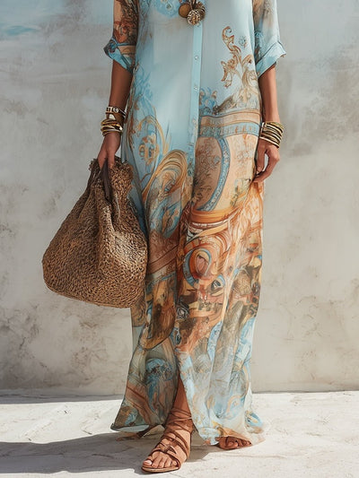 Elisabeth | Dames maxi blousejurk met paisleyprint en driekwartmouwen
