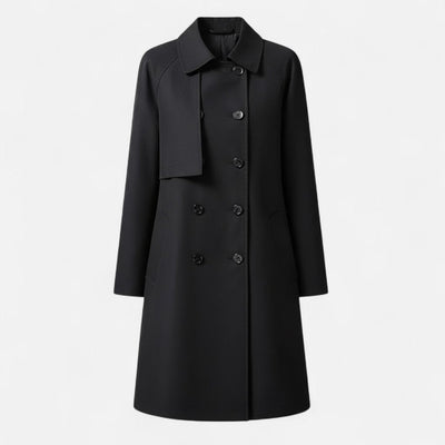 Clara | Dames midi trenchcoat van wolmix met dubbele knoopsluiting