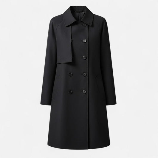 Clara | Dames midi trenchcoat van wolmix met dubbele knoopsluiting