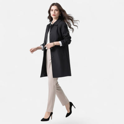 Clara | Dames midi trenchcoat van wolmix met dubbele knoopsluiting