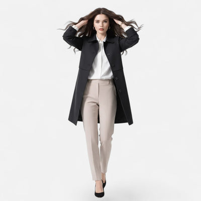 Clara | Dames midi trenchcoat van wolmix met dubbele knoopsluiting