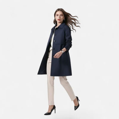 Clara | Dames midi trenchcoat van wolmix met dubbele knoopsluiting