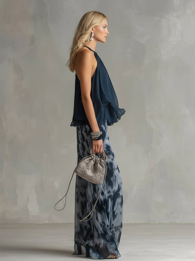 Annika | Dames tweedelige set met halternek en wijde broek