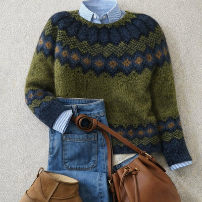 Amelie | Dames noordse gebreide trui met fair-isle-motief en relaxed fit