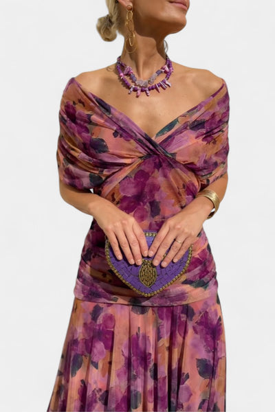 Greta | Figuuraccentuerende dames off-shoulder maxi-avondjurk