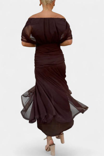 Greta | Figuuraccentuerende dames off-shoulder maxi-avondjurk