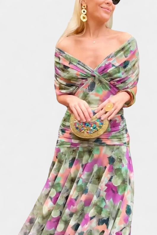 Greta | Figuuraccentuerende dames off-shoulder maxi-avondjurk