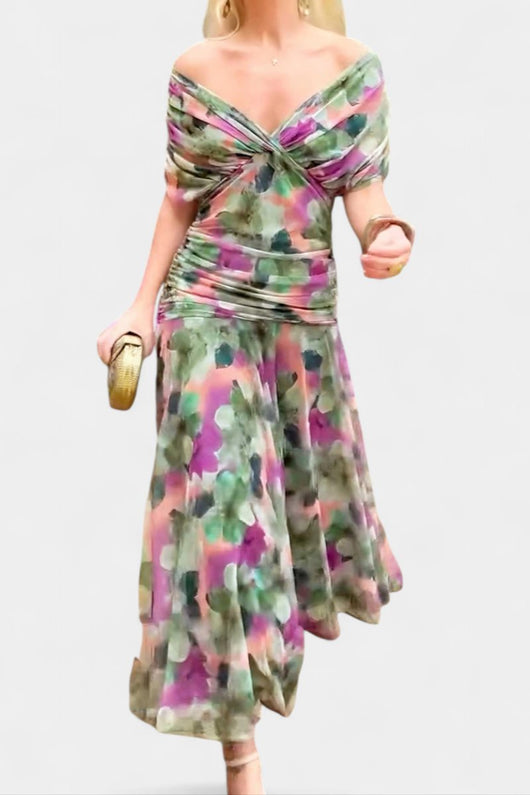 Greta | Figuuraccentuerende dames off-shoulder maxi-avondjurk