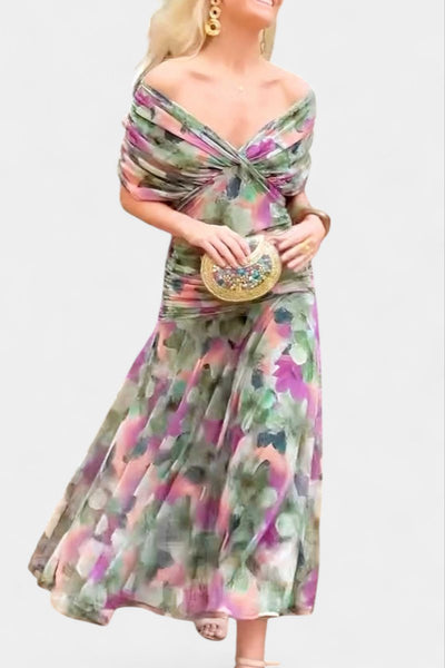 Greta | Figuuraccentuerende dames off-shoulder maxi-avondjurk
