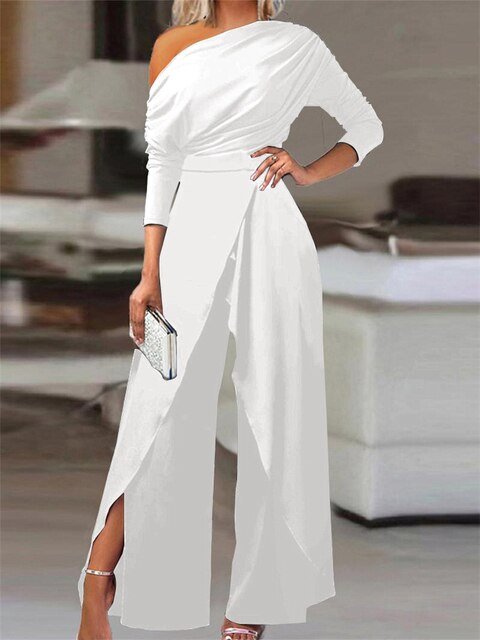 Sophie | Elegante dames one-shoulder jumpsuit met lange mouw en wijde pijpen