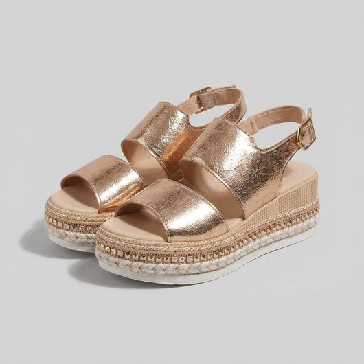 Marie | Dames open espadrille plateausandalen met enkelbandje