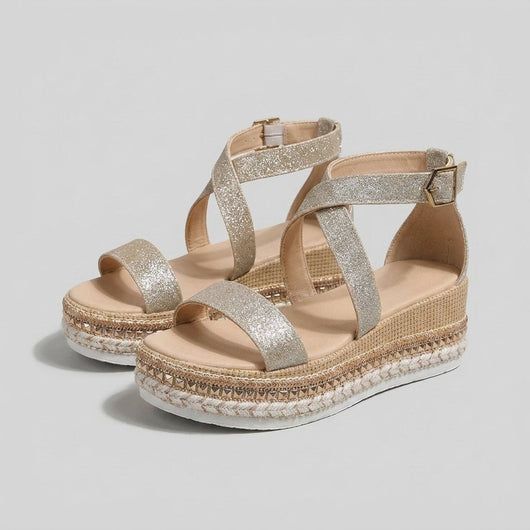 Marie | Dames open espadrille plateausandalen met enkelbandje