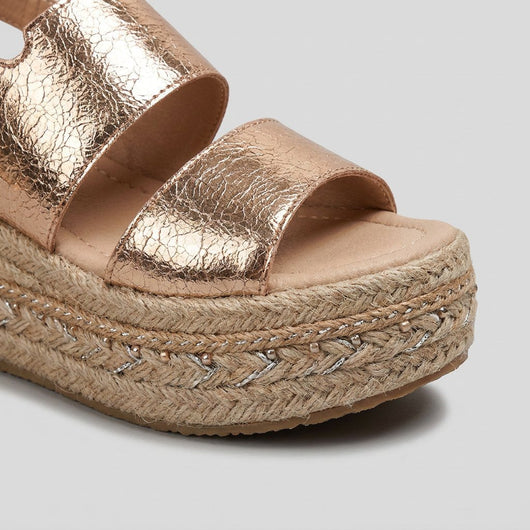 Marie | Dames open espadrille plateausandalen met enkelbandje
