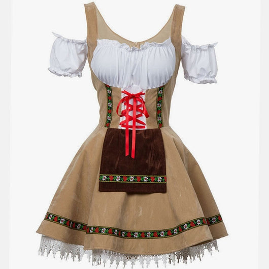 Marie | Dames Oktoberfest dirndl met off-shoulder rijglijfje en kant