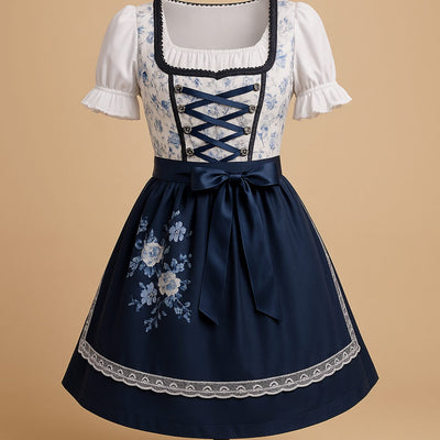 Elisabeth | Getailleerde dames Oktoberfest dirndl met bloemenprint en rijgsluiting