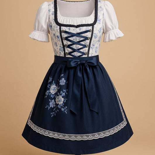 Elisabeth | Getailleerde dames Oktoberfest dirndl met bloemenprint en rijgsluiting