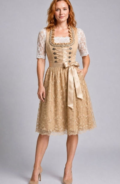 Annika | Dames Oktoberfest dirndl met bloemenkanten rok en rijglijfje