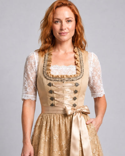 Annika | Dames Oktoberfest dirndl met bloemenkanten rok en rijglijfje