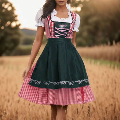 Amelie | Geruite dames Oktoberfest dirndl midi met schort