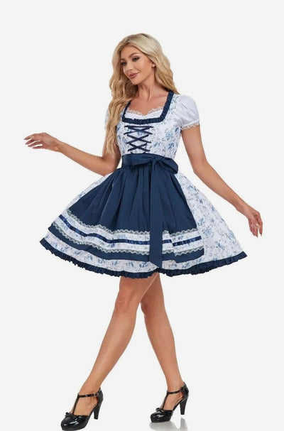 Marlene | Dames Oktoberfest dirndl met bloemendessin, schort en kantdetails