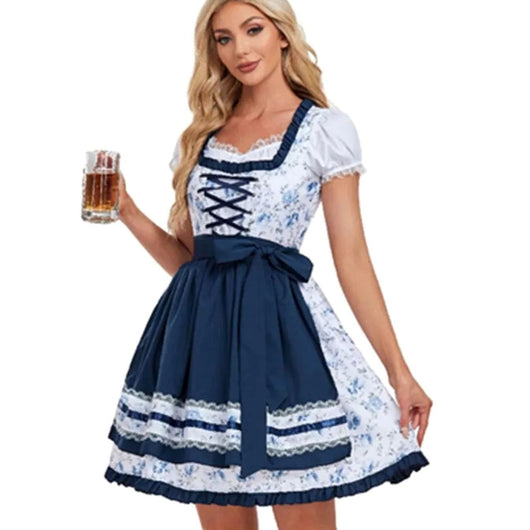 Marlene | Dames Oktoberfest dirndl met bloemendessin, schort en kantdetails