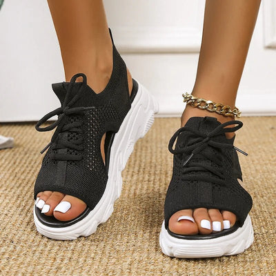 Hannah | Dames gebreide comfort plateausandalen