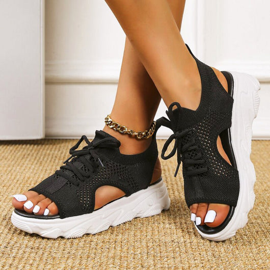 Hannah | Dames gebreide comfort plateausandalen