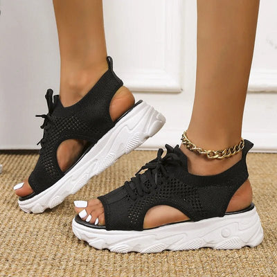 Hannah | Dames gebreide comfort plateausandalen