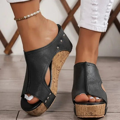 Nora | Dames comfort sandaletten met sleehak en plateau