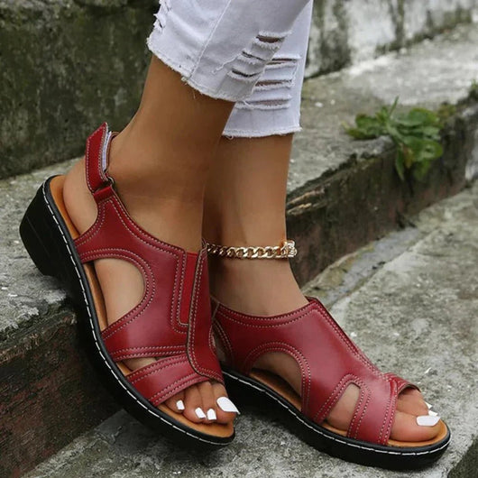 Leonie | Dames comfort instapsandalen met sleehak van PU-leer
