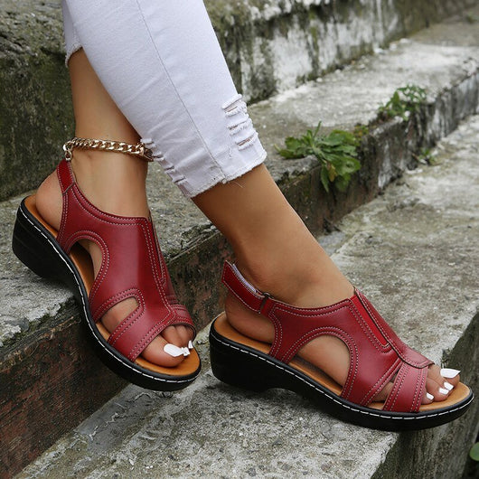 Leonie | Dames comfort instapsandalen met sleehak van PU-leer