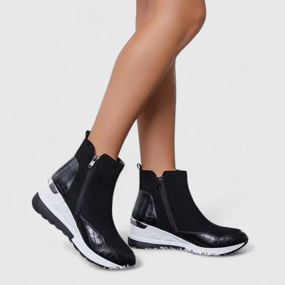 Nora | Dames comfort enkellaarsjes met sleehak, plateau en rits