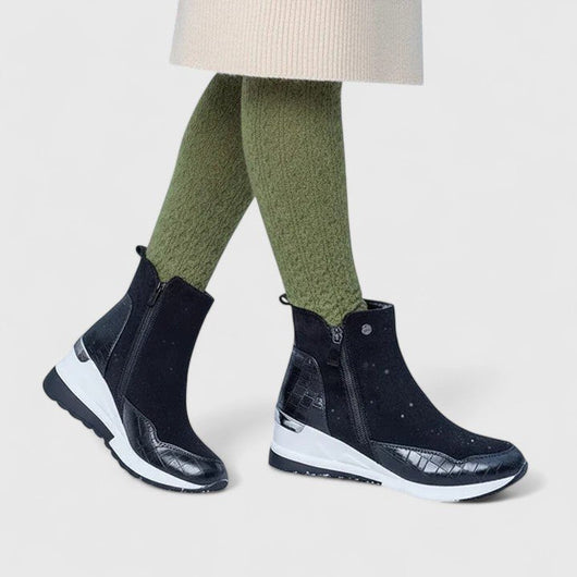 Nora | Dames comfort enkellaarsjes met sleehak, plateau en rits
