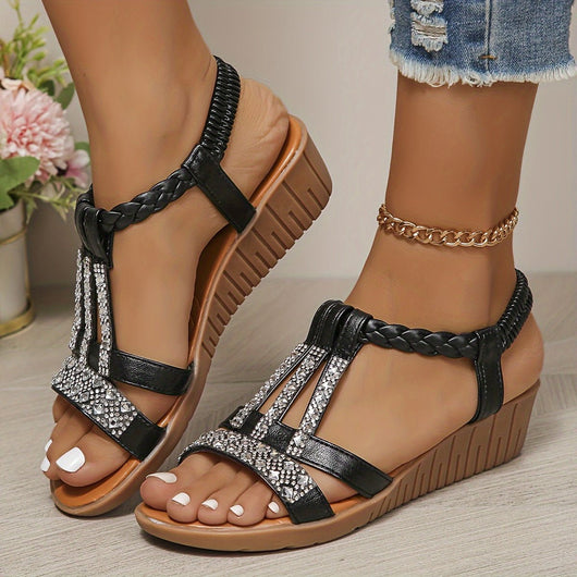 Frieda | Dames comfort sleehaksandalen met T-band en strass