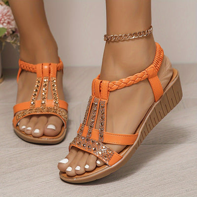 Frieda | Dames comfort sleehaksandalen met T-band en strass