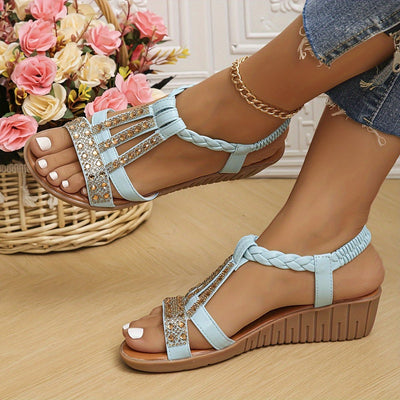 Frieda | Dames comfort sleehaksandalen met T-band en strass