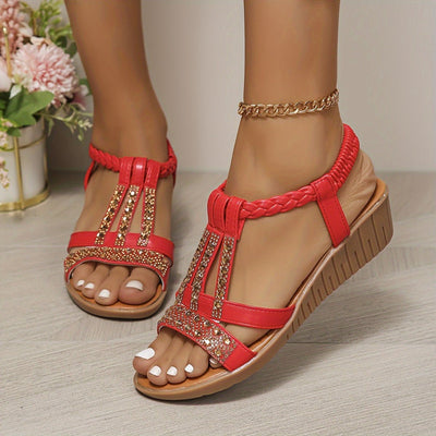 Frieda | Dames comfort sleehaksandalen met T-band en strass
