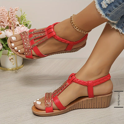 Frieda | Dames comfort sleehaksandalen met T-band en strass