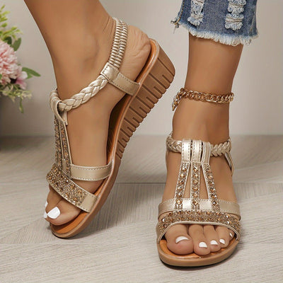 Frieda | Dames comfort sleehaksandalen met T-band en strass