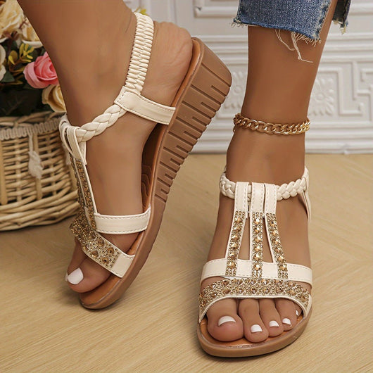 Frieda | Dames comfort sleehaksandalen met T-band en strass