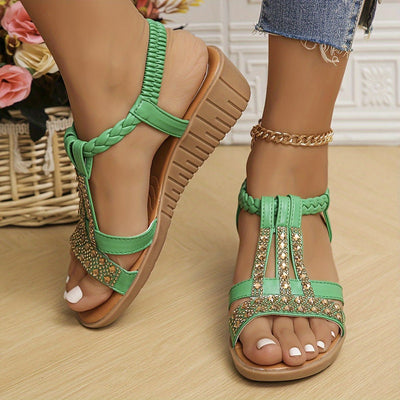 Frieda | Dames comfort sleehaksandalen met T-band en strass