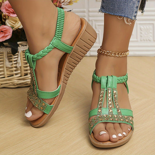 Frieda | Dames comfort sleehaksandalen met T-band en strass