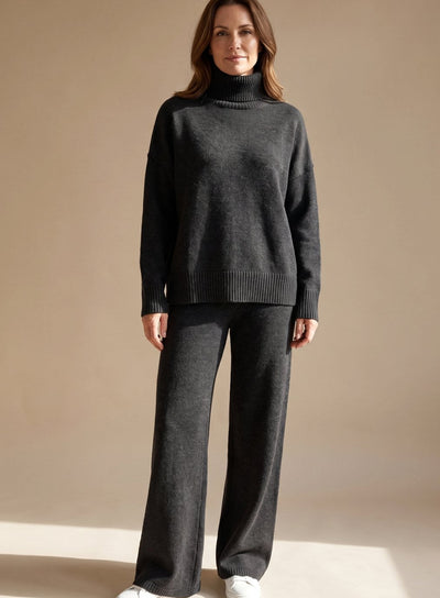 Sophie | Oversized dames gebreide loungeset met col en wijde broek