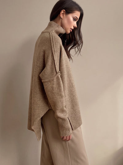 Sophie | Oversized dames gebreide loungeset met col en wijde broek