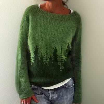 Clara | Oversized dames gebreide trui met ronde hals en dennenboommotief
