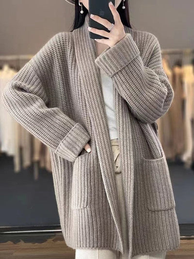 Elisabeth | Oversized dames gebreid vest met V-hals en zakken