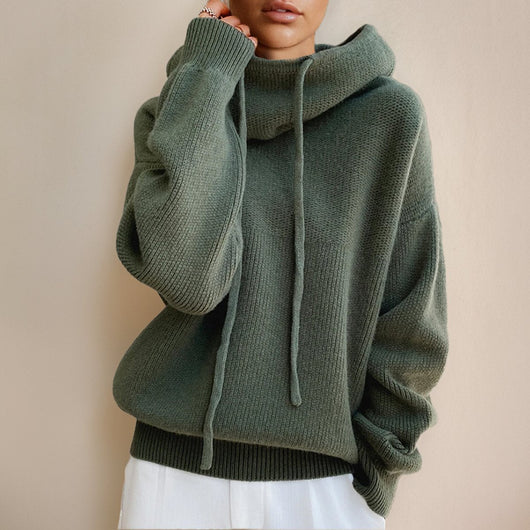 Elfriede | Oversized dames gebreide coltrui met capuchon en trekkoord