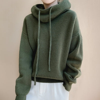Elfriede | Oversized dames gebreide coltrui met capuchon en trekkoord