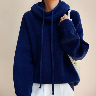 Elfriede | Oversized dames gebreide coltrui met capuchon en trekkoord
